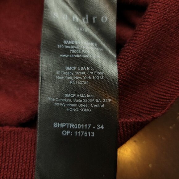 Sandro Paris Womens‎ Maroon Soft Wool Crewneck Slim Fit Sweater M Designer - Picture 7 of 16